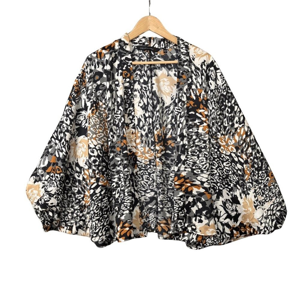 Colleen Lopez Womens Batwing Cape Open Front Floral Animal Print‎ Cardigan Sz 2X